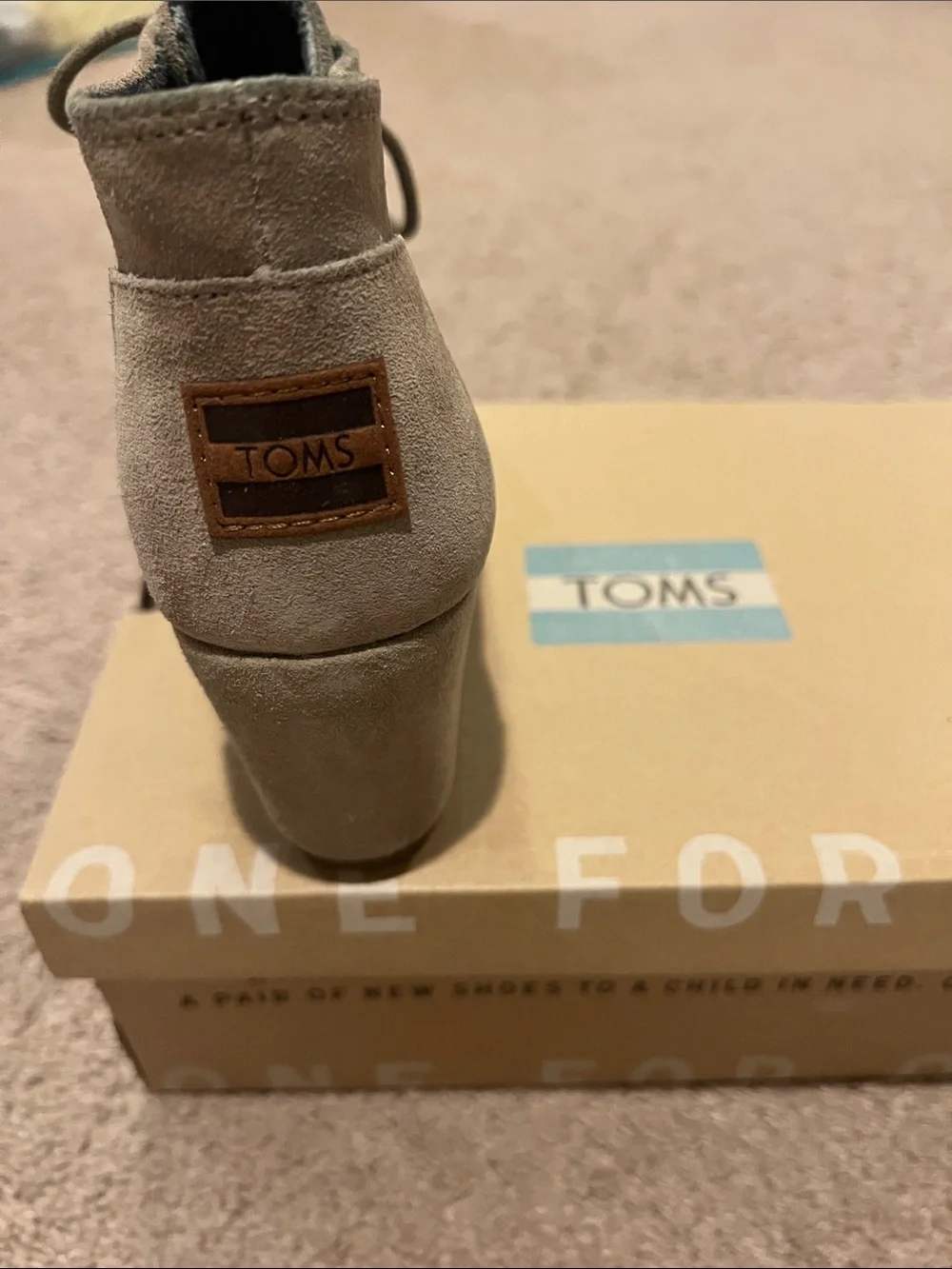 Toms Taupe Suede Wedge Lace-Up Booties
